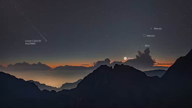Kometa PanSTARRS se potkala s planetami na ranní obloze