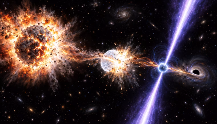 Záblesk gama mohl skrývat dvě supernovy i vznik pulsaru a černé díry