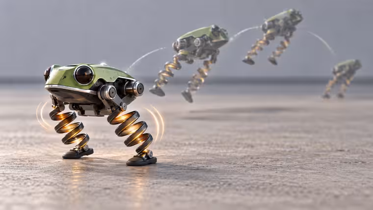 Pružné tyče dávají malému robotovi sílu k rychlým skokům