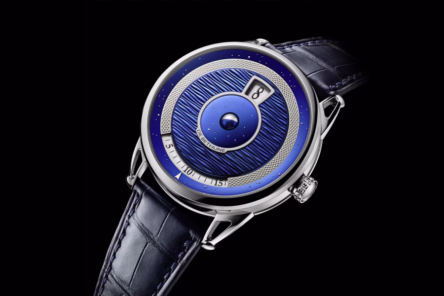De Bethune DB25 Digitale rozděluje hodinu a minuty mezi dva ukazatele